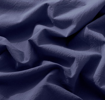 MooMee Fitted Bottom Sheet Only 100% Washed Cotton Linen Like Textured Breathable Durable Soft Comfy Deep Pocket Fits Mattress up to 17" (Dark Blue, Queen)