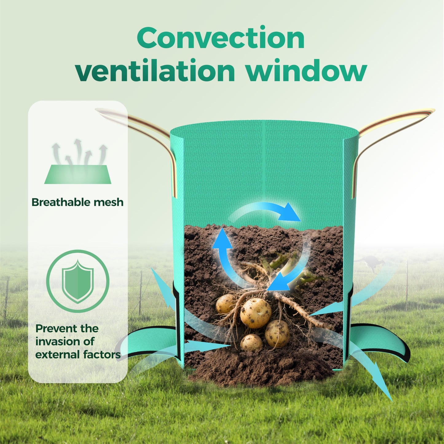 SPONDWILD 4 Pack 10 Gallon Potato Grow Bags, PE Garden Planter Bag with Breathable Screen Windows and Reinforced Handles for Potatoes, Tomatoes, Carrots and Onions