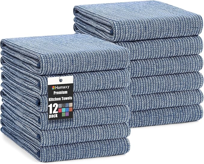 Homaxy Premium Kitchen Towels, Large Cotton Kitchen Hand Towels, Flat and Terry