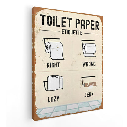 QICLM Funny Bathroom Framed Canvas Wall Art Posters, Correct Toilet Paper Etiquette Manner Art Wall Prints for Bathroom Washroom Toilet Restroom Decor, 11x14 Inch