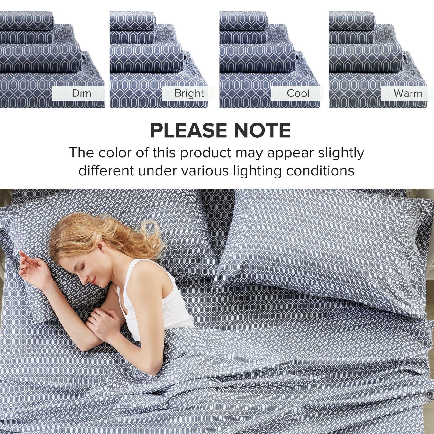 Comfort Spaces 100% Cotton Sheet Set Breathable, Lightweight, Soft with 14" Elastic Pocket Fits up to 16" Mattress, All Season Cozy Bedding, Matching Pillow Case, Cal King Diamond Blue 4 Piece