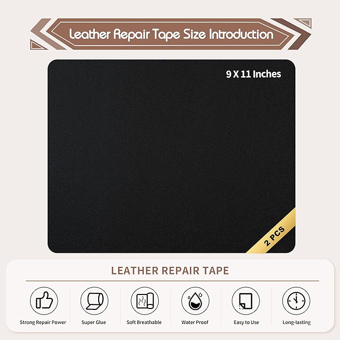 KING MOUNTAIN Leather Repair Patch, 2 Packs 9 x 11 Inches self Adhesive Leather