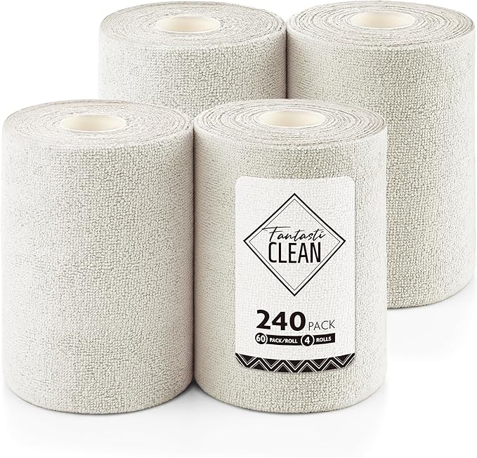 Fantasticlean Microfiber Cleaning Cloth Roll 4 Rolls 240 Pack, Tear Away