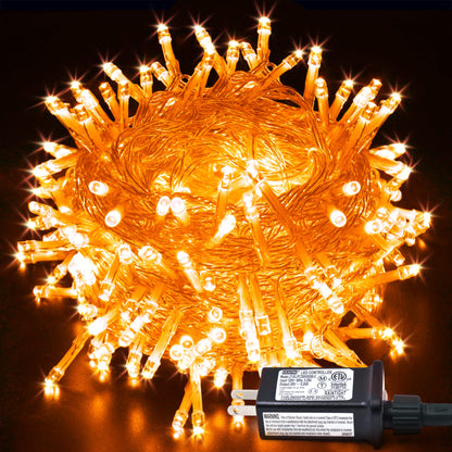 JMEXSUSS Connectable 33ft Orange Christmas Lights Indoor, 100 LED Orange String Lights Clear Wire, 8 Modes Outdoor Christmas Twinkle Light Plug in for Tree Party Decoration