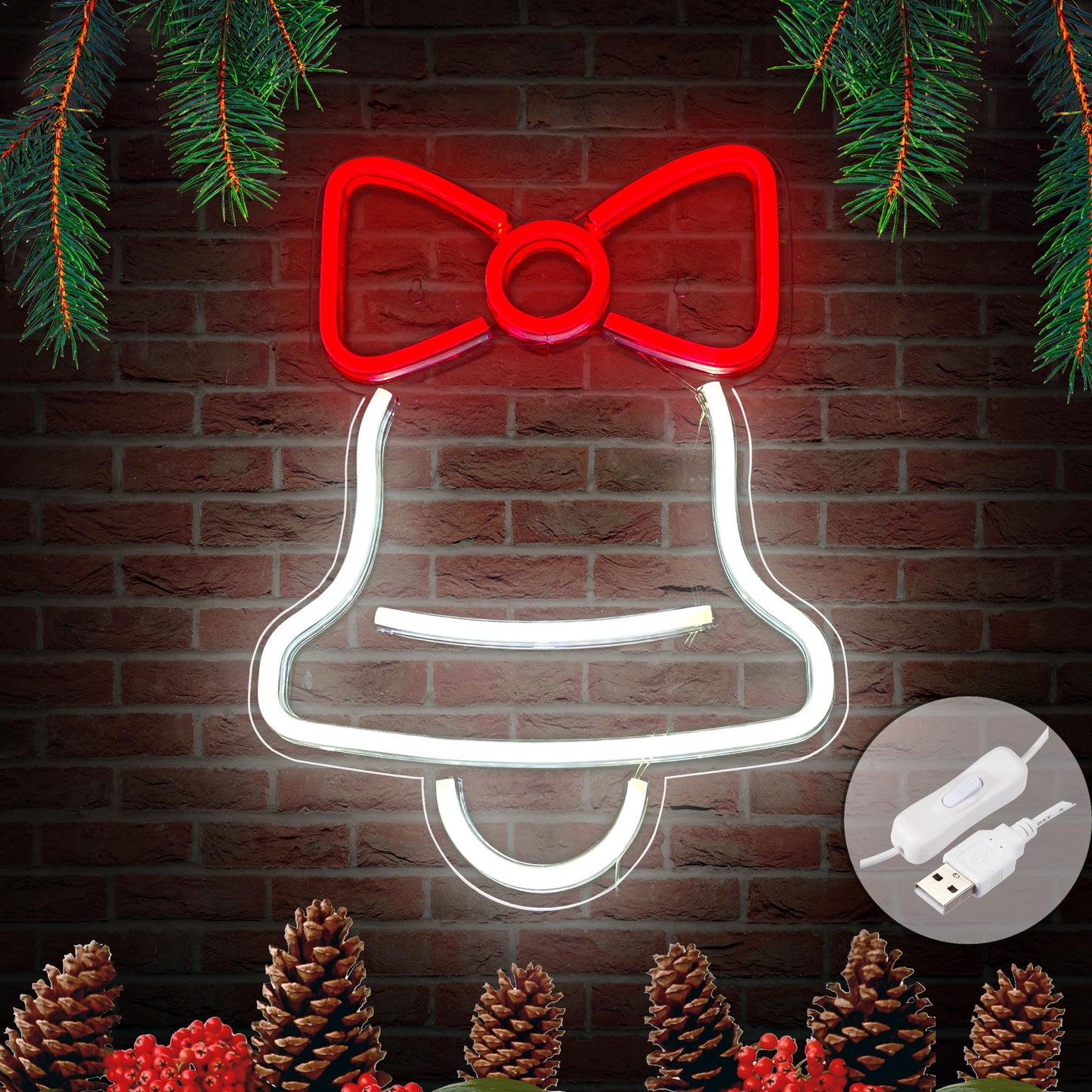 Christmas Neon Signs for Wall Decor USB Operated Neon Art Decorative Lights for Home Office Bar Pub Club Party Supplies Gift Idea (Bell)