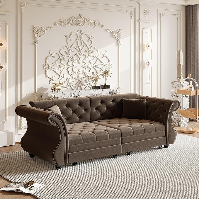 83.8" Oversized Pull Out Sofa Bed, Chesterfield Velvet Sleeper Sofa Couch