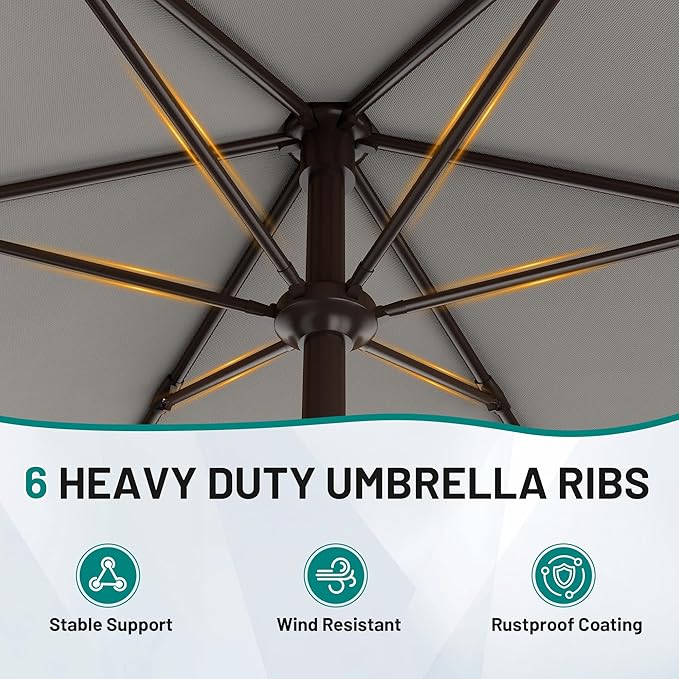 AreShark 7.5FT Patio Umbrella Table Market Umbrella with 6 Sturdy Ribs, Button Tilt/Crank Heavy-Duty Round Outdoor Umbrellas for Garden, Deck, Backyard,and Pool, Foggy Gray