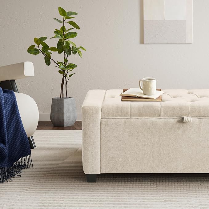 GRAINELL Storage Ottoman Bench, Upholstered Tufted Bedroom Bench