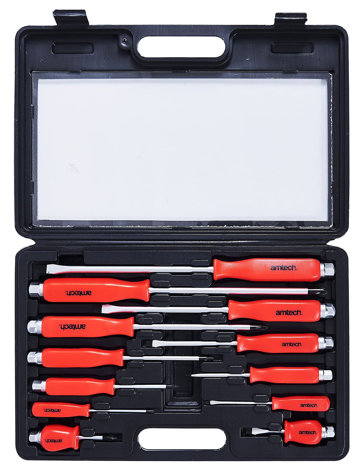 Amtech W5600 Mechanics Screwdriver Set Magnetic Tips, Steel Blade Flat Head Slotted and Phillips, Hex Bolsters use with Wrench or Socket