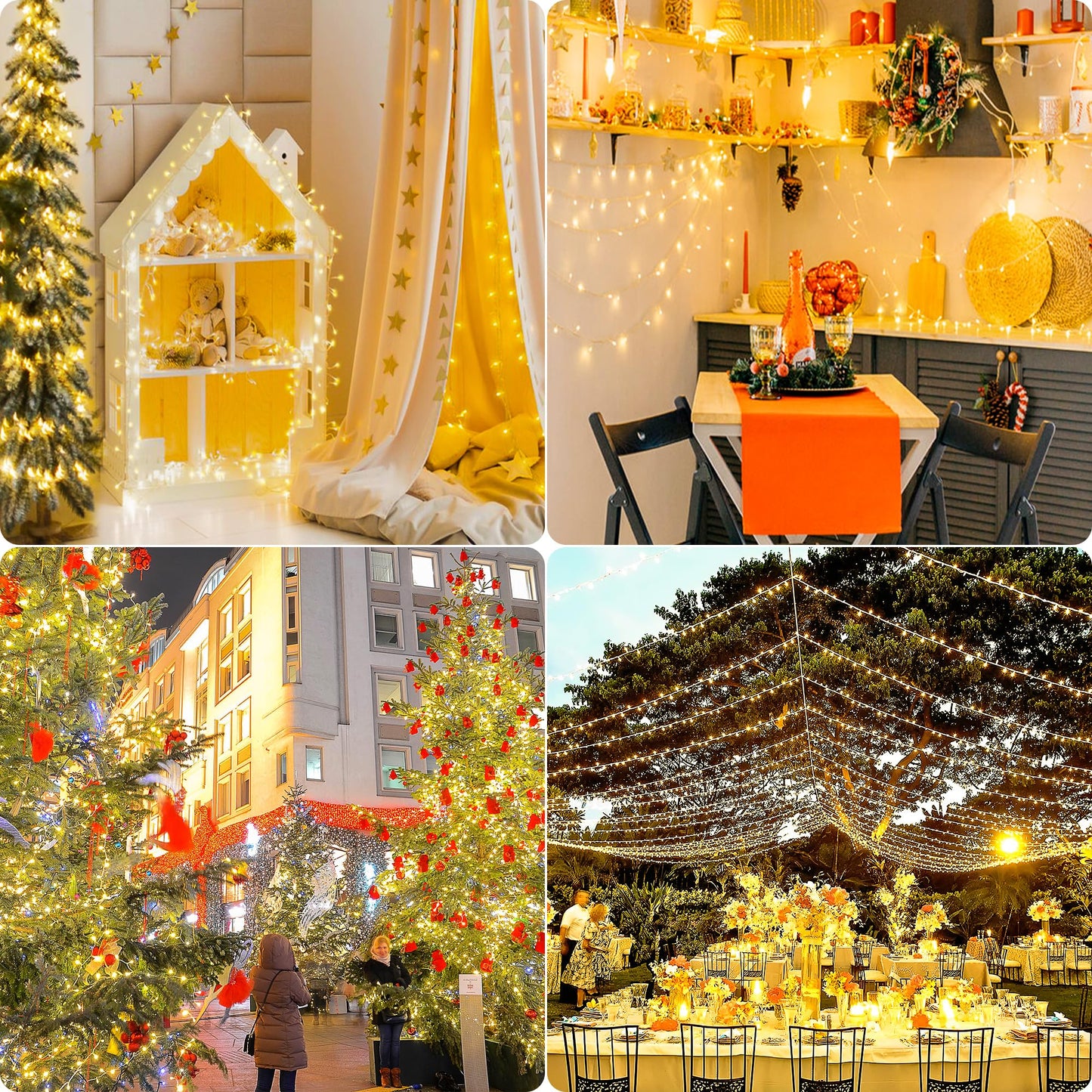 MYGOTO 165 FT 500 LED Christmas Lights Outdoor Indoor, Plug in Warm White String Lights for Outside Waterproof, Connectable Clear Wire Twinkle Light for Christmas Tree Bedroom Classroom Party Decor
