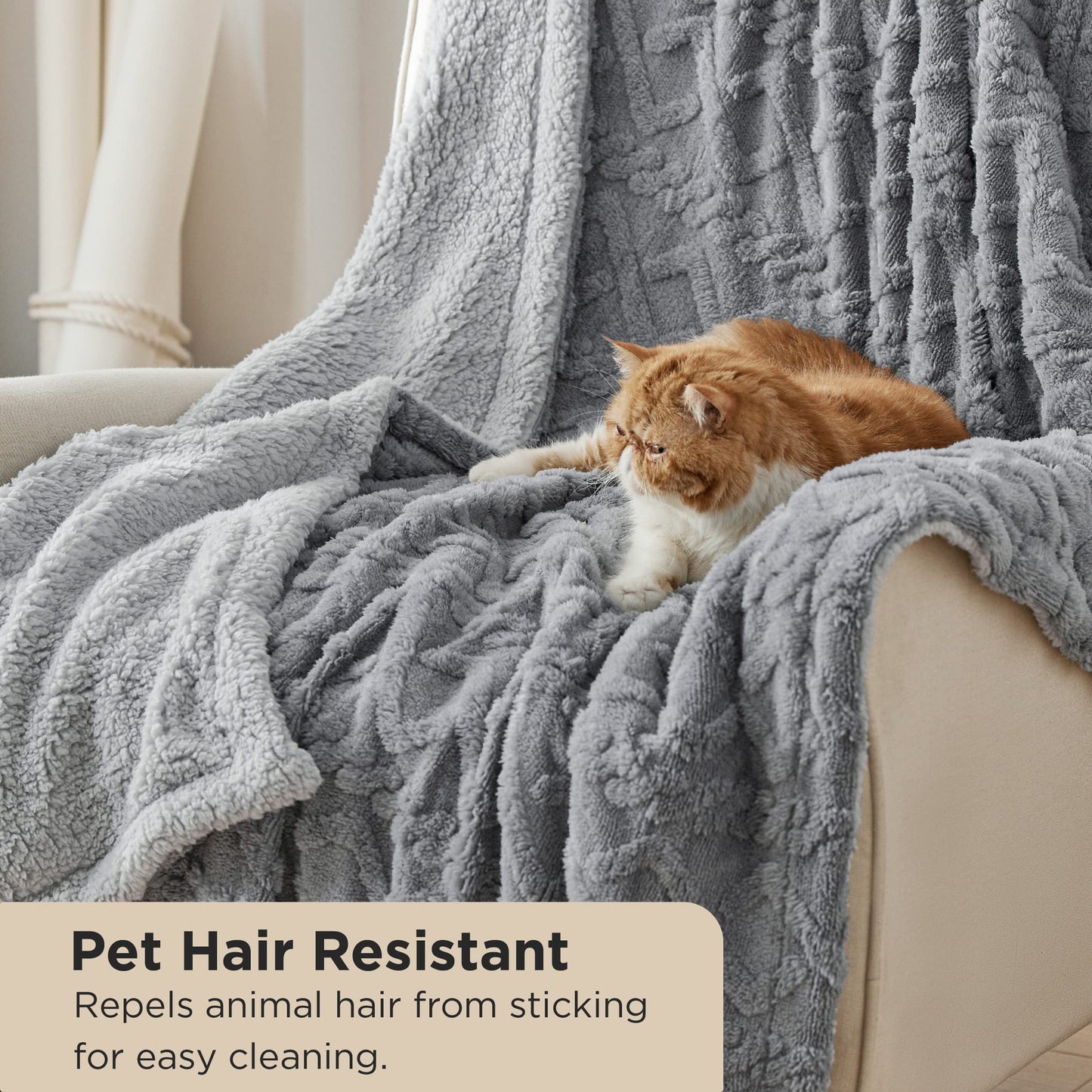 Bedsure Sherpa Fleece Throw Blanket - Super Soft, Cozy & Warm Jacquard Sofa Throw, Ideal for Bed & Couch, Single, Grey, 130x150cm