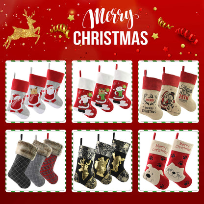 Bstaofy Set of 4 20'' Extra Long Knitted Christmas Stockings Stretchable Handmade Woven Snowflakes and Reindeer Assorted Xmas Tree Hanging Decorations
