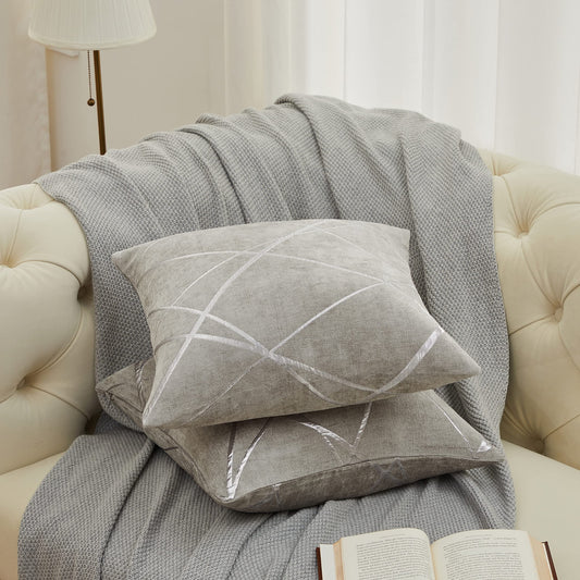 GIGIZAZA Decorative Couch Pillow Covers 22 x22,Sofa Thick Cushion Pillow Covers,Square Grey Luxury Pillows 2 Set