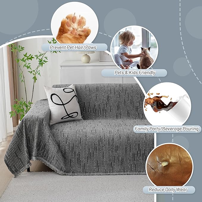MYSKY HOME Couch Covers for Sofa, Dog Couch Cover Protector, Dark Grey Lines