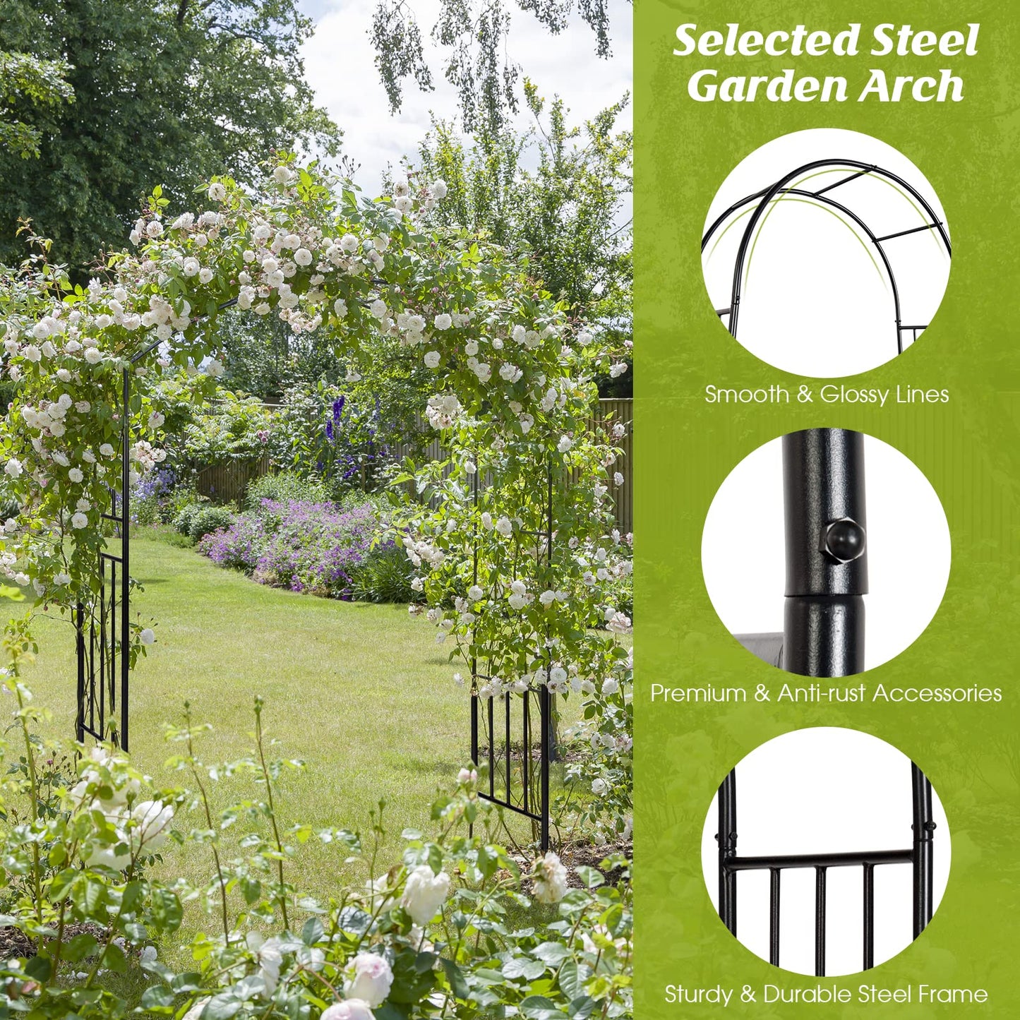 S AFSTAR Metal Garden Arch, 7.2ft/86 Outdoor Arbor for Various Climbing Plant Flower, Arch Trellis for Wedding Garden Bridal Party Festival Decoration, Easy-to-Assemble