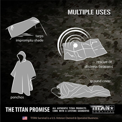 TITAN Survival XL Mylar Survival Blankets 5 Pack 70” x 90” - 90% Heat Retention & Waterproof Design - Emergency Blanket Cold Weather Protection & Survival Kits - Durable Space Blanket for Outdoor Use