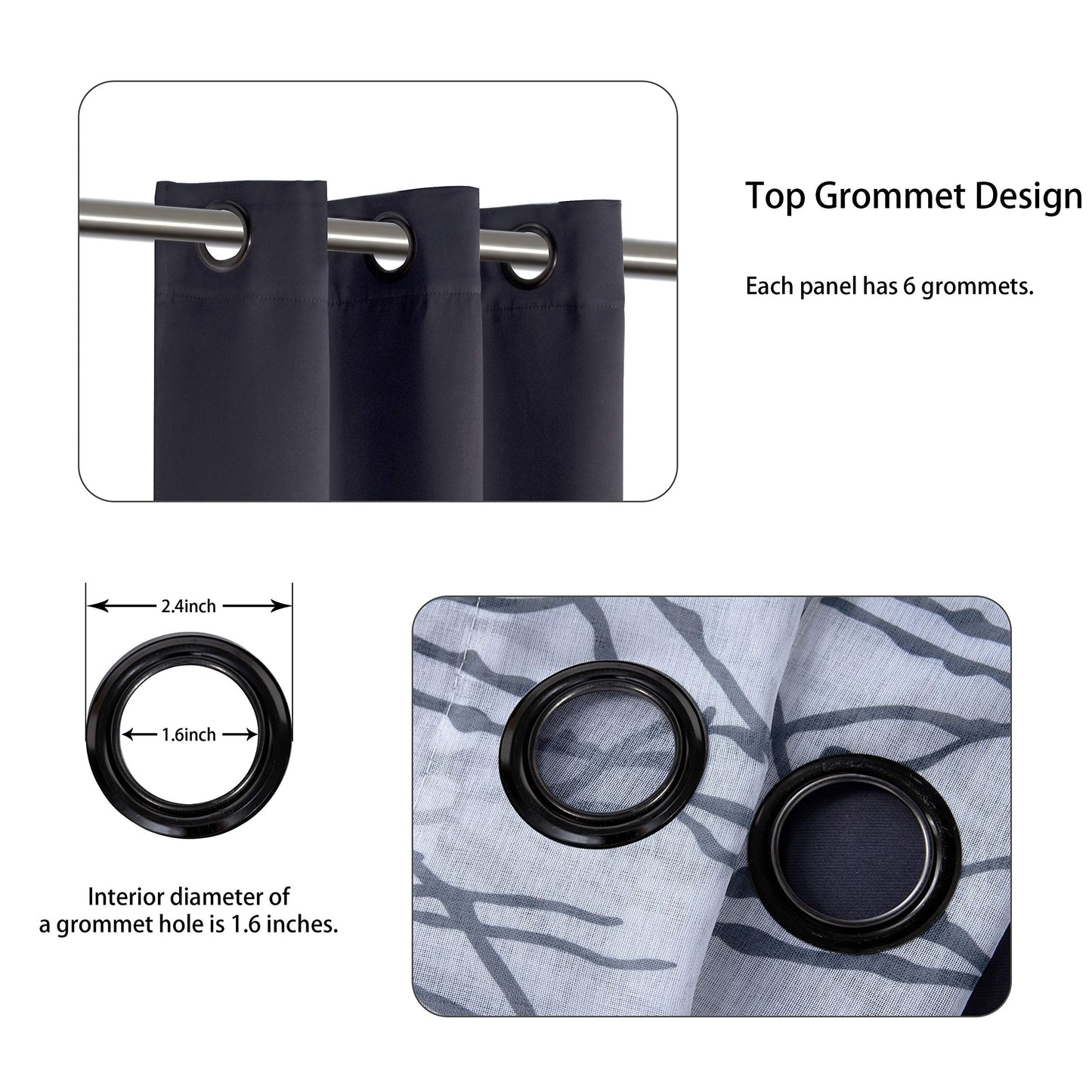 BONZER Mix and Match Curtains - 2 Pieces Branch Print Sheer Curtains and 2 Pieces Blackout Curtains for Bedroom Living Room Grommet Window Drapes, 37x95 Inch/Panel, Grey Dark, Set of 4 Panels