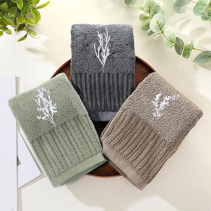 3 Pcs Boho Botanical Hand Towels Bathroom Decor Retro Embroidered Minimalist