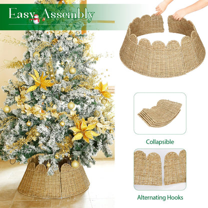 Joyhalo Christmas Tree Collar, 27.5in Wicker Tree Skirt Collar for 7.5 ft Tree, Rustic Handcrafted Woven Tree Collar for Pencil Tree, Xmas Basket Tree Collar, Farmhouse Rattan Tree Base Collar Cover