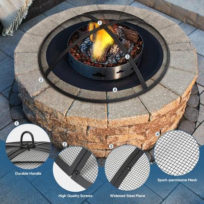 SUNCREAT Outdoor Fire Pit Spark Screen Cover Accessory, 40 Inch Patio Round Fire Mesh Screen Guard, Heavy Duty Steel Firepit Ember Lid, 40 Inch