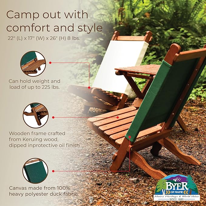 BYER OF MAINE Pangean Lounger Chair – Portable, Lightweight, Foldable Wood and