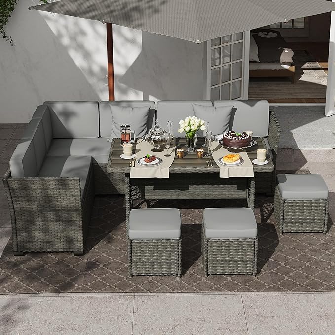 KIGOTY 7 Piece Patio Furniture Set, Outdoor PE Wicker Rattan Outdoor Dining Set