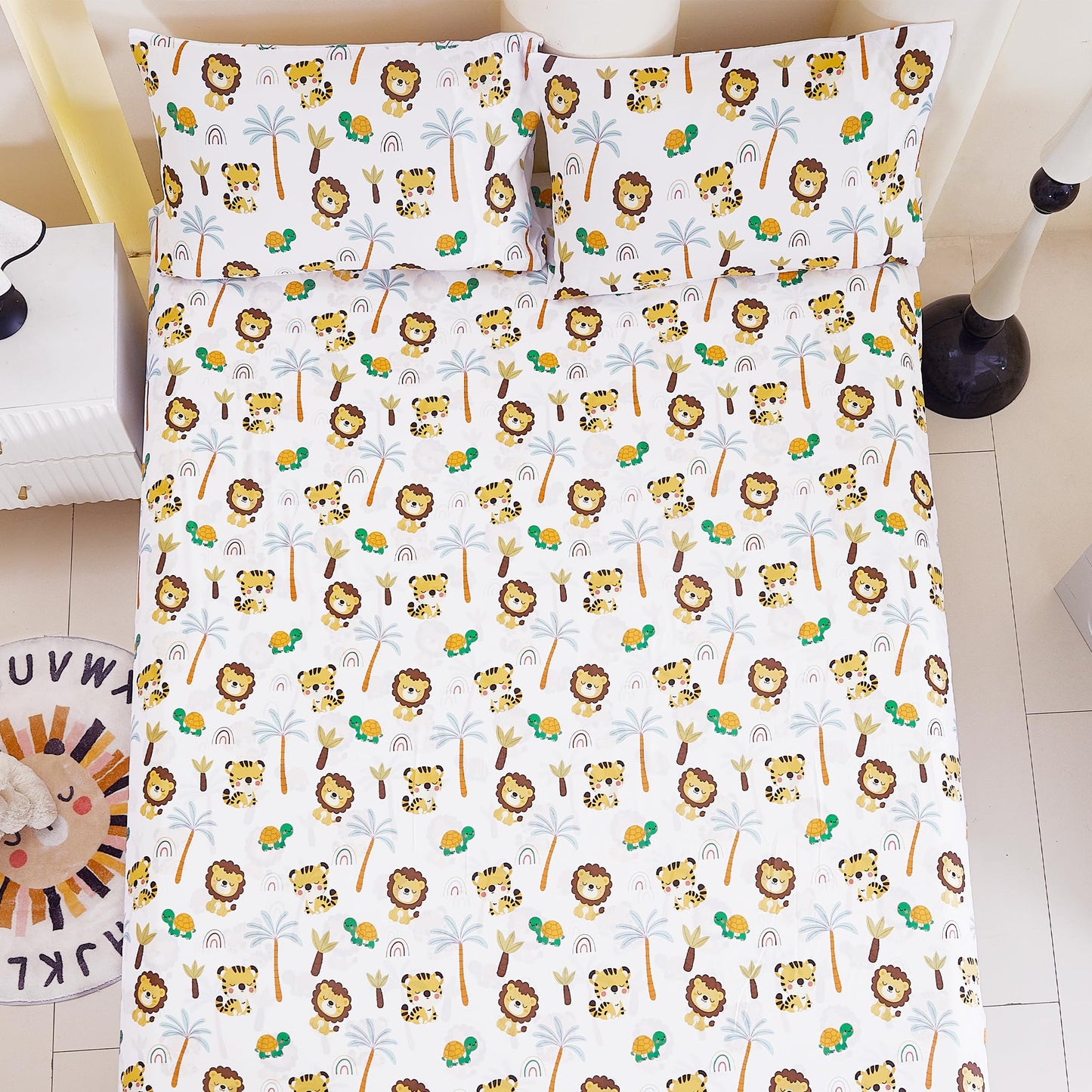 CozySmile Full Sheet Set Kids,4 Pieces Breathable Soft Microfiber Bedsheets for Child Boys, Oeko-TEX, Anti Pilling Deep Pockets Easy Care Bed Sheets, Lion Tiger