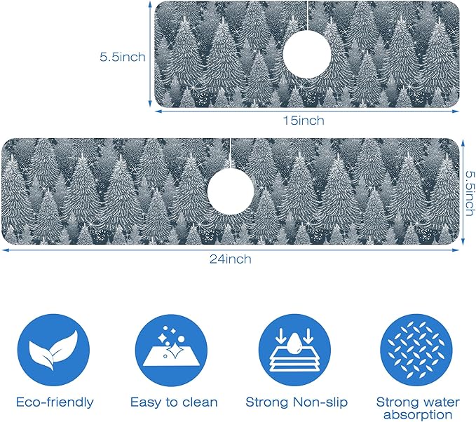 Christmas Forest Sink Faucet Absorbing Mat Pine Spruce Sink Splash Guard Faucet
