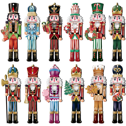 24 Pieces Christmas Nutcracker Wooden Ornaments, Wood Hanging Decoration Set for Christmas Tree Hanging 2D Printed Wood Crafts Holiday Decor Xmas Party Supplies (Xmas-Nutcracker-A)