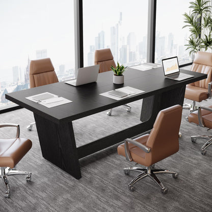 Tribesigns 6 FT Conference Table, 71" Rectangular Meeting Table for Office Conference Room, Large Executive Seminar Desk for 6-8, Wooden Business Boardroom Table with Heavy-Duty Pedestal Base, Black