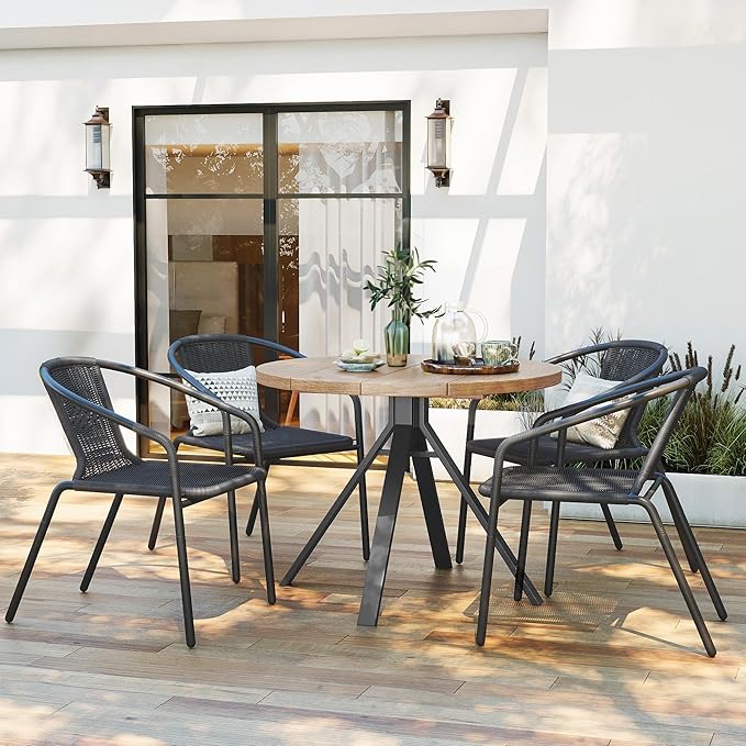 Amopatio Outdoor Dining Chairs Set of 4, Stackable Patio Chairs, Rattan Wicker Patio Chairs Set of 4, Bistro, Garden, Yard, Porch, Black
