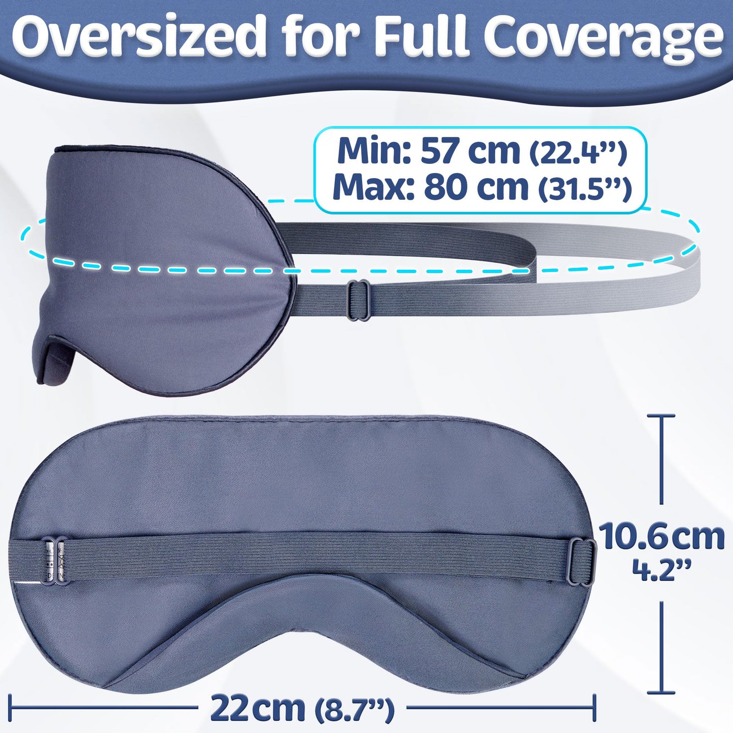 Sleep Mask - Navy Gray, 100% Bamboo Viscose - Eye Mask - Blackout Blindfold for Women & Men - Reusable Eye Cover for Travel - Comfortable, Lightweight & Contoured Sleeping Shades