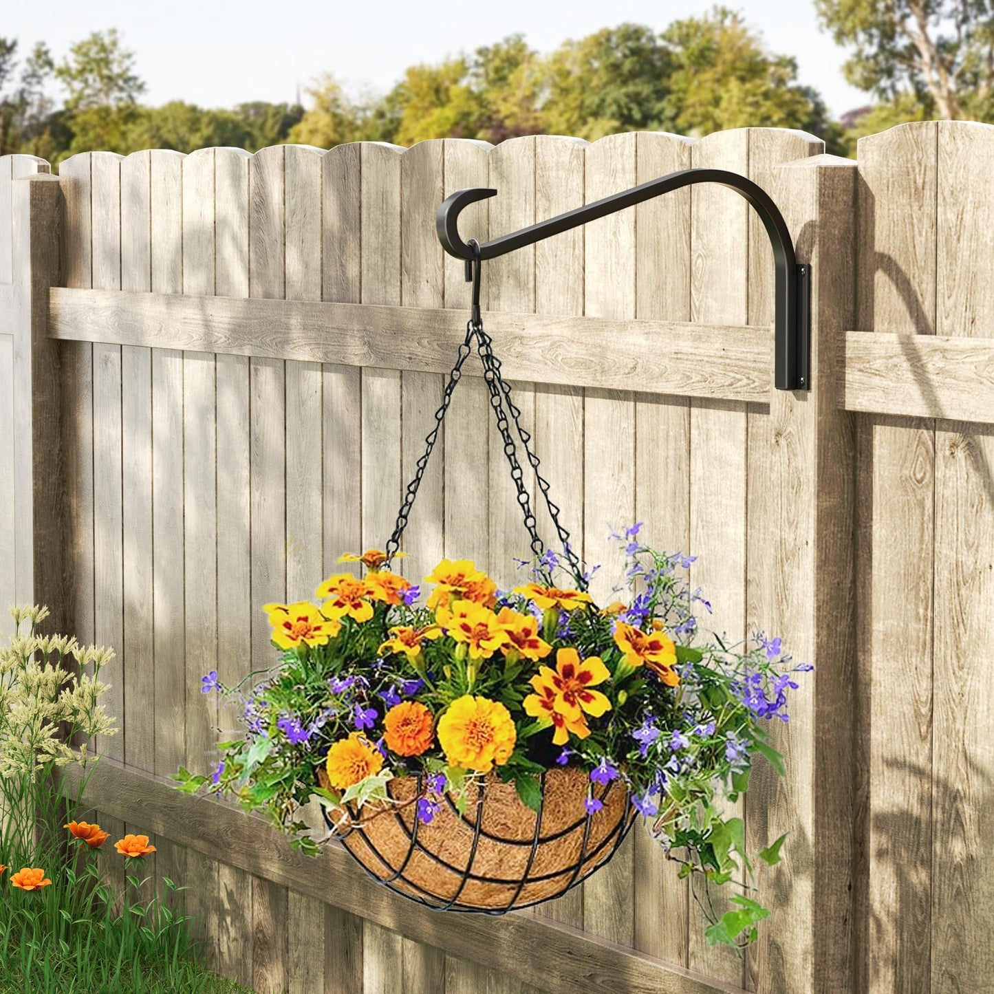 saffruff 12 Inch 4 Pack Plant Hangers for Indoor/Outdoor Wall Mount - Heavy Duty Hanging Plant Holder & Bird Feeder Hooks, Decorative Black Metal Wall Hangers for Plants, Flower Baskets