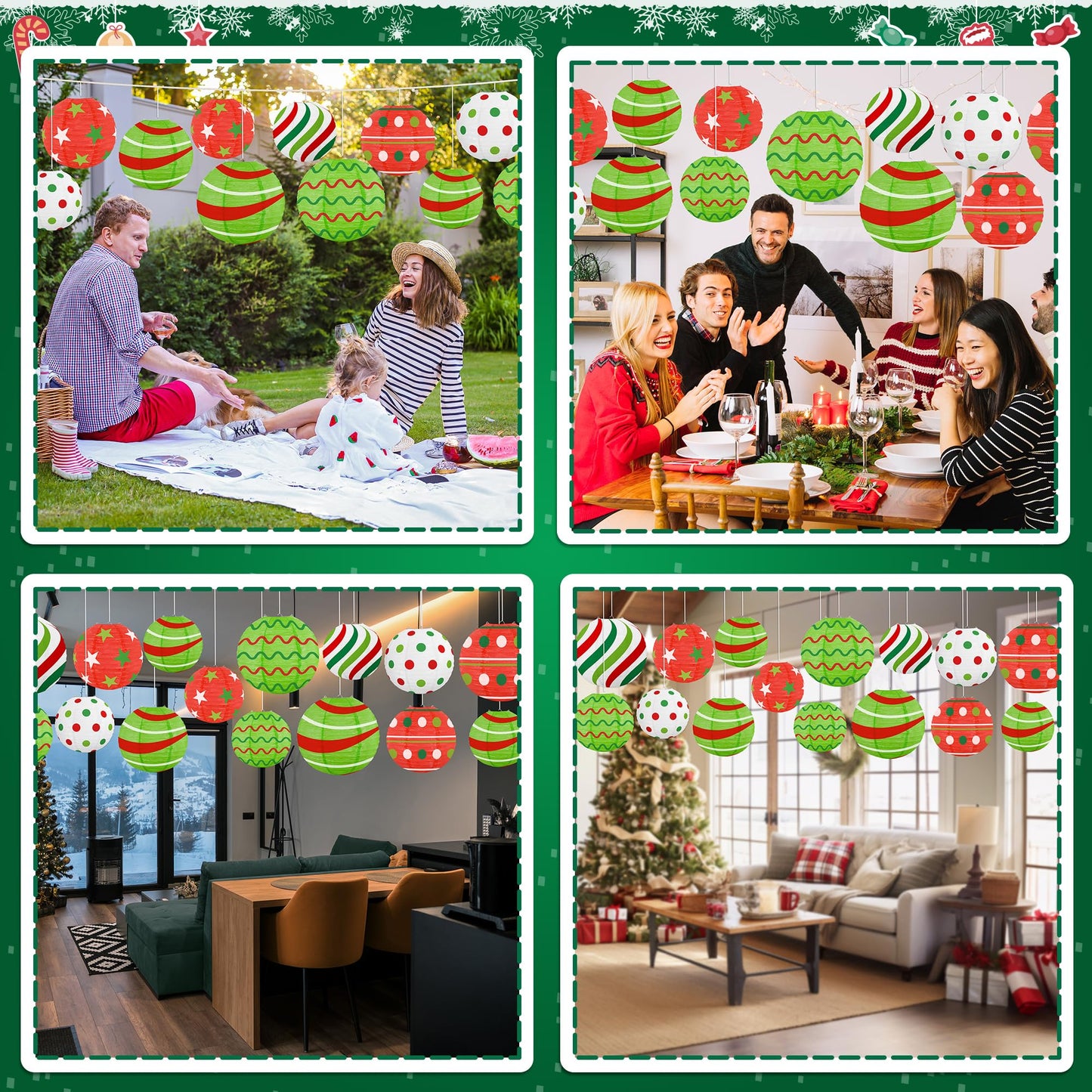 15Pcs Christmas Hanging Elf Paper Lanterns Party Decorations Indoor - Xmas Ornaments Decor for Winter, Birthday Party Ceiling Supplies