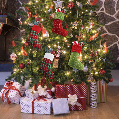 Syhood 24 Pieces 9 Inch Christmas Mini Stockings Plaid Snowflake Christmas Tree Hanging Stocking for Xmas New Year Party Decorations
