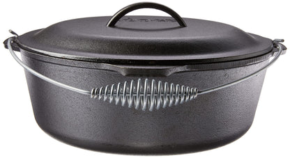 Lodge 8.52 litre / 9 quart Pre-Seasoned Cast Iron Dutch Oven / Casserole Dish (with Spiral Bail Handle), Black