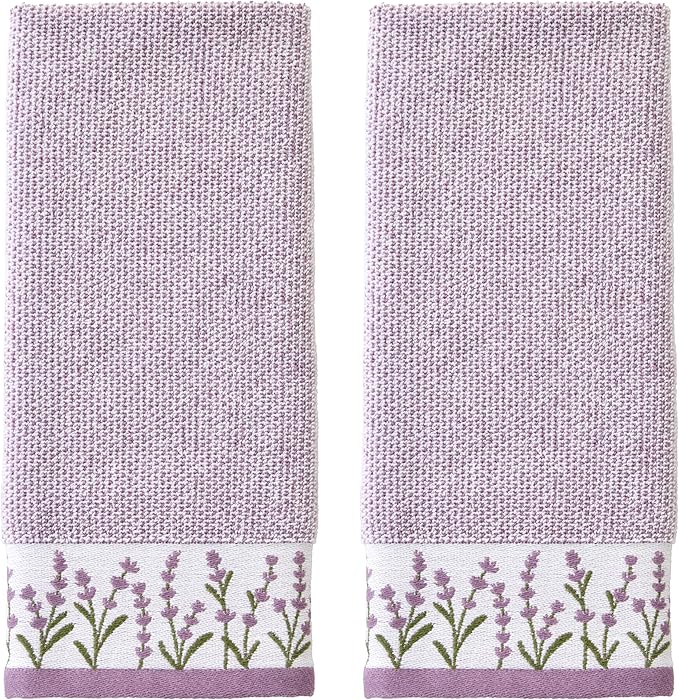 SKL Home Lavender Border 100% Cotton Jacquard 2pc Hand Towel Set, Embroidered &