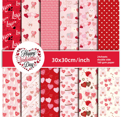 Valentine's Day Scrapbook Paper Pad Pink Red Love Heart Patterned Paper 12×12，24 Sheets Scrapbook CardStock Papers Pad for Holiday Cardmaking DIY Origami Decorative Craft Papers.