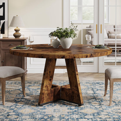 Tribesigns 47 inch Round Dining Table Wood Kitchen Table for Dining Room, 47" Dinner Room Tables for 4-6, Farmhouse Accent Furniture with Wooden Tabletop and Cross Base, Vintage