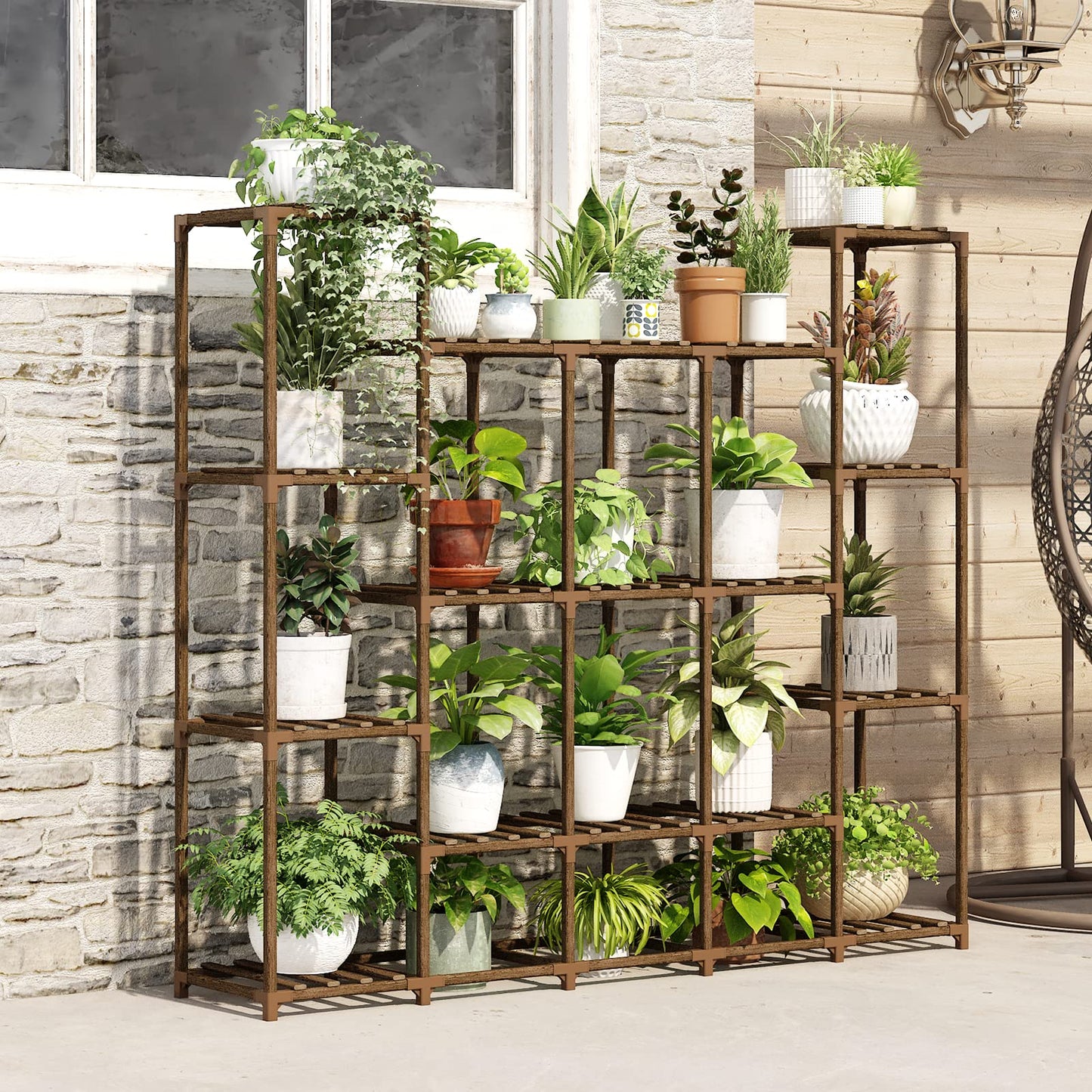 Bamworld Large Plant Shelf Indoor Plant Shelf Outdoor Tall Wood Plant Holder for Living Room Multiple Plants Patio Balcony Garden 17 Pots