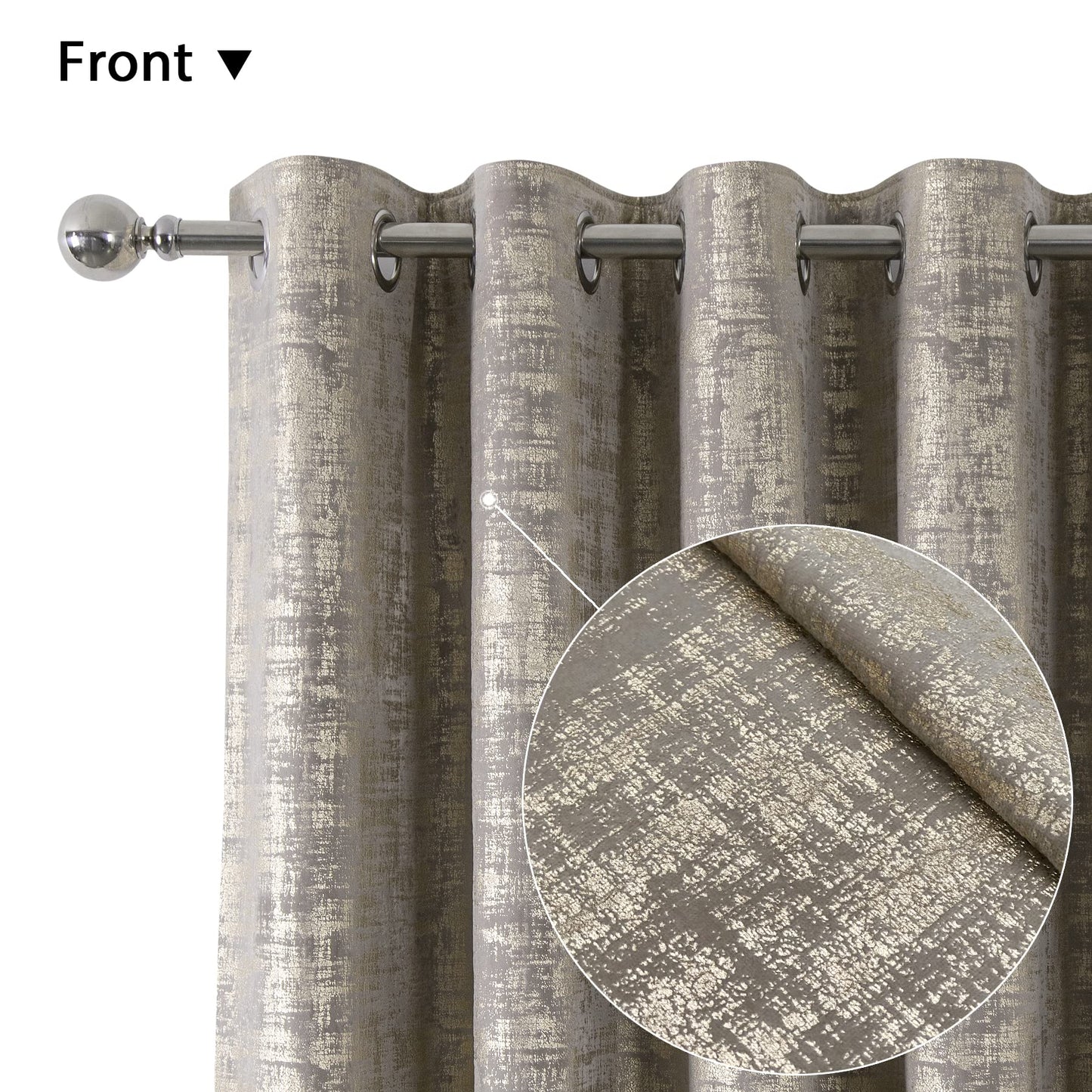 always4u Champagne Soft Velvet Curtains 108 Inch Length Long Luxury Bedroom Curtains Gold Foil Print Window Treatments for Living Room Bedroom Set of 2
