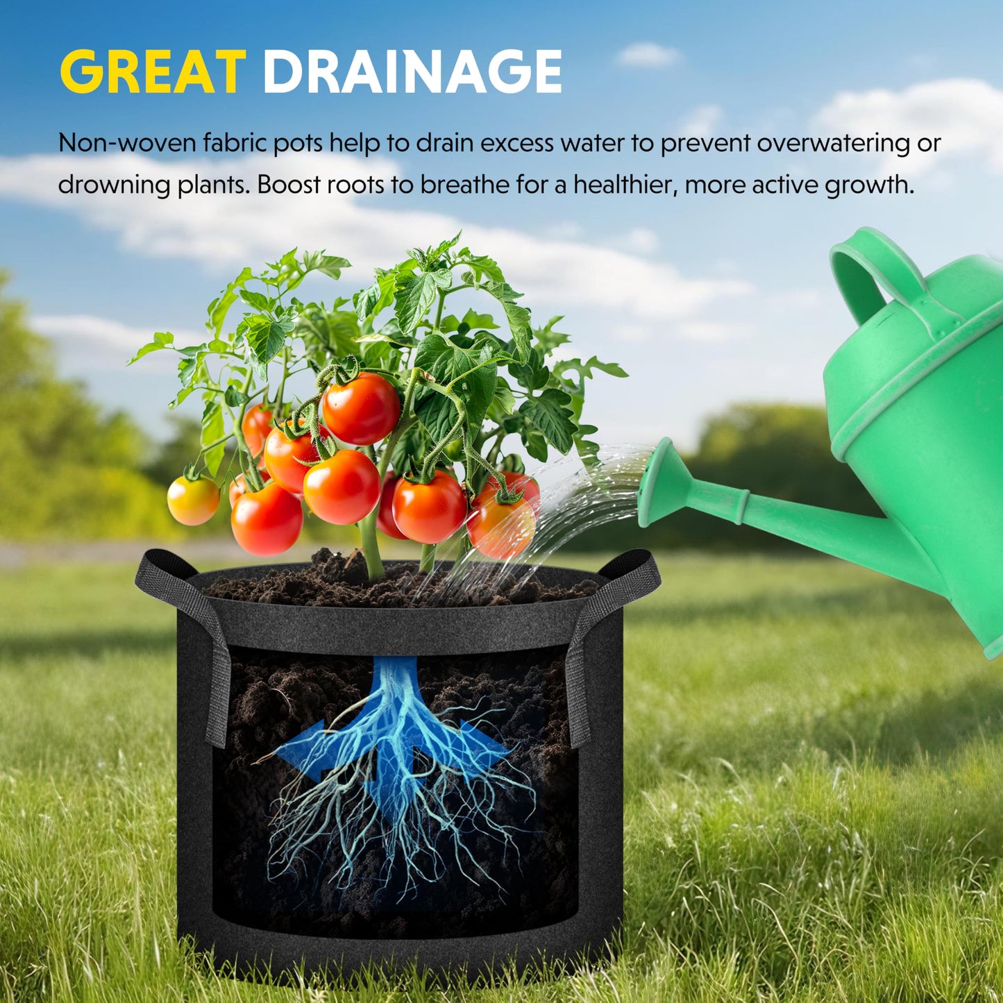 iPower 10-Pack 10-Gallon Grow Bags Nonwoven Fabric Pots Aeration Container with Strap Handles for Garden and Planting, 10 Gallon, Black
