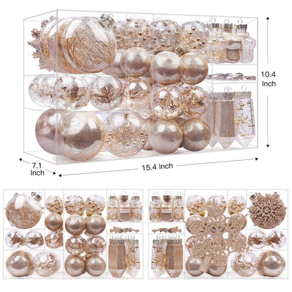 SHareconn 86PCS Christmas Tree Ornaments Clear Set,Shatterproof and Clear Plastic Baubles for Xmas Tree Decor, Holiday Wedding Party Decoration,Champagne