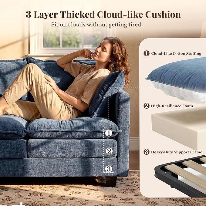 Loveseat Sofa with Cloud 3-Layer Cushion & 27" Deep Seat, Modern Small Couch