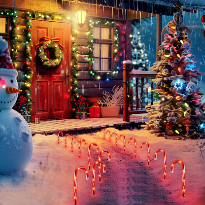 10" Christmas Candy Cane Lights (10PCS) for Landscape Decoration,Red & White Pathway Makers Lights (Include Stakes)
