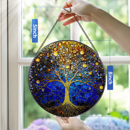 8-Inch Stained Glass Tree of Life Ornament, Stained Glass Window Hanging, Window Hanging Decor Suncatcher – Housewarming, Christmas, Birthday | Gift for Family, Friend, Couple, Teacher | Holiday Decor