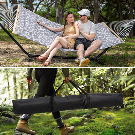 SUNCREAT Double Portable Hammock with Stand Included and Hammock Storage Bag Heavy Duty Hammock Cover
