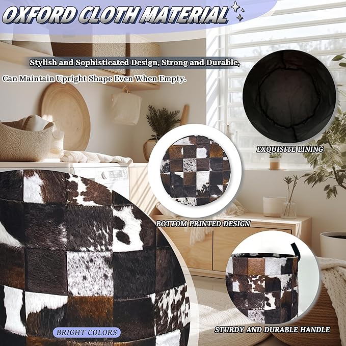 Personalise Cow Print Laundry Basket Oxford Cloth Animal Cowhide Laundry Hamper