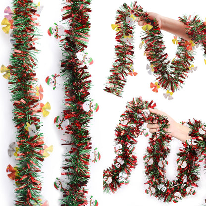 WANDIC 4Pcs 6.5Ft Christmas Garland, Snowman and Bell Christmas Tinsel Garland Indoor Decor Xmas Tree Staircase Railing New Year Holiday Home Decor