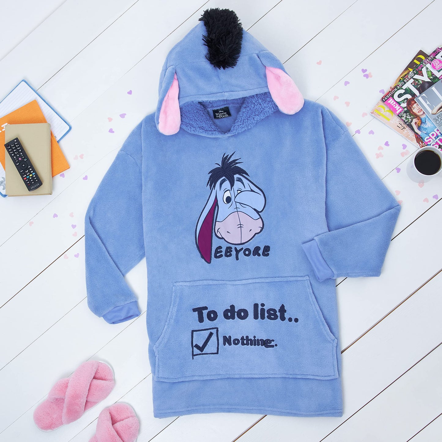 Disney Stitch Blanket Hoodie for Women Teens, Wearable Oversized Fleece Hooded Poncho with Pocket, Cozy Gifts for Women (Blue Eeyore)